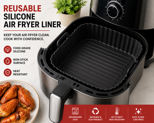 Reusable Silicone Air Fryer Liner Basket – Non-Stick, Dishwasher Safe