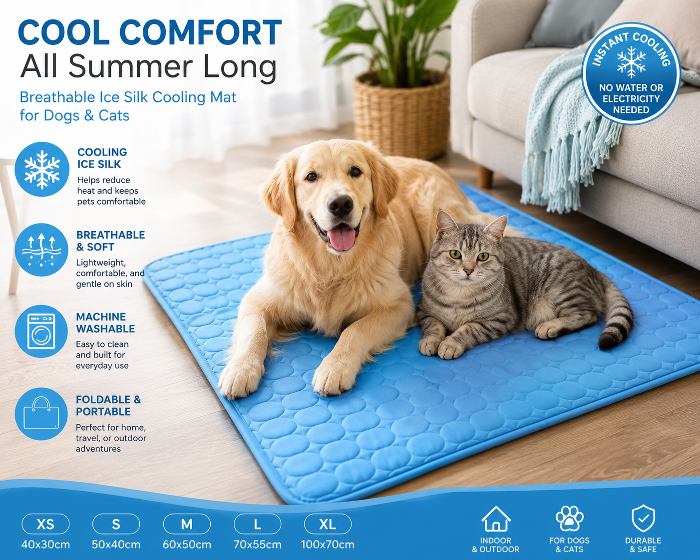 Cooling Pet Mat for Dogs & Cats | Breathable Washable Summer Ice Silk Sleeping Pad