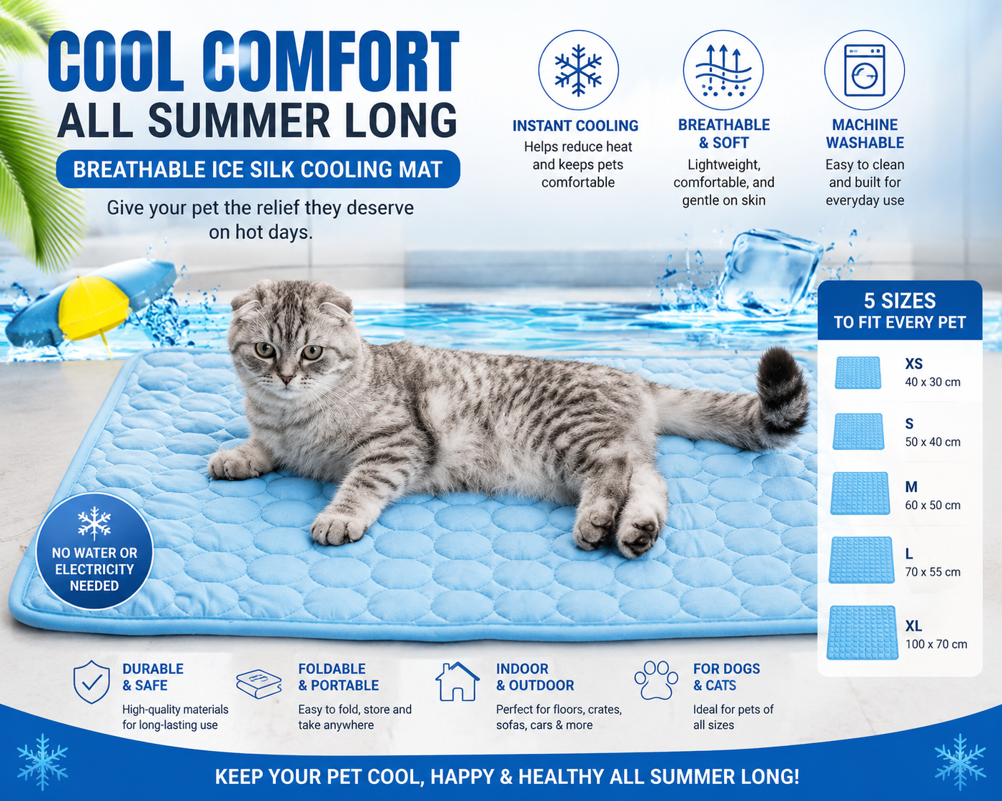 Cooling Pet Mat for Dogs & Cats | Breathable Washable Summer Ice Silk Sleeping Pad