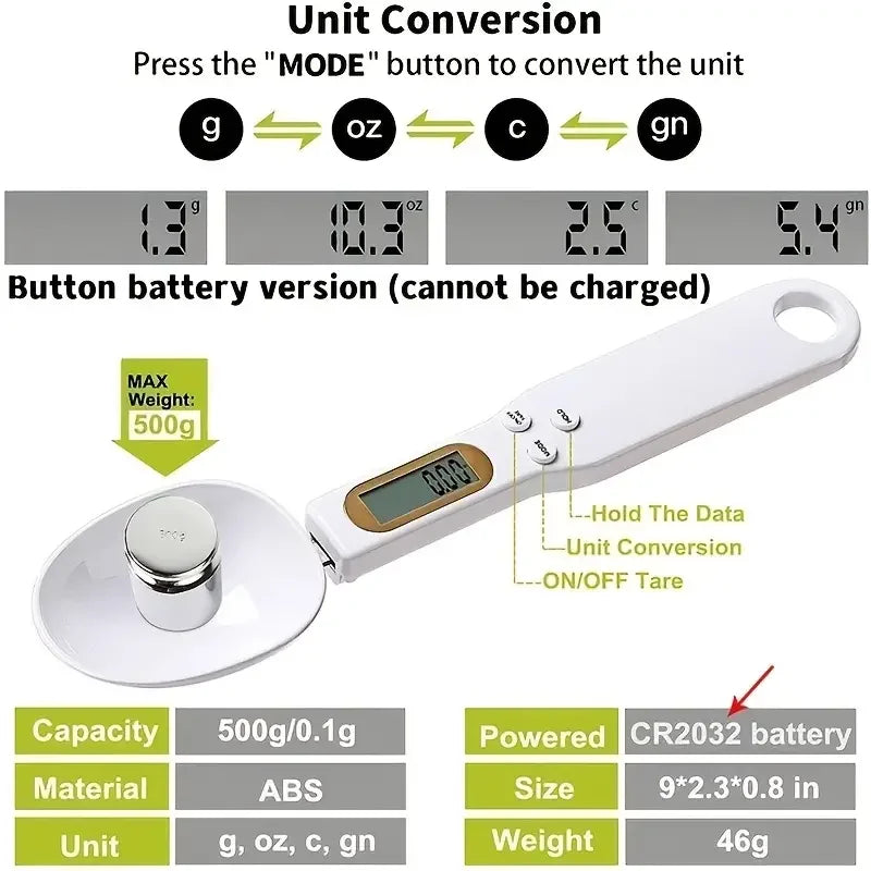 Digital Measuring Spoon Scale-Precision Kitchen Food & Coffee Scale (500g)