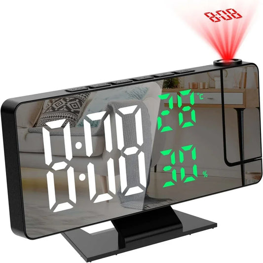 LED Projection Alarm Clock with 180° Rotating Display & Temperature Monitor