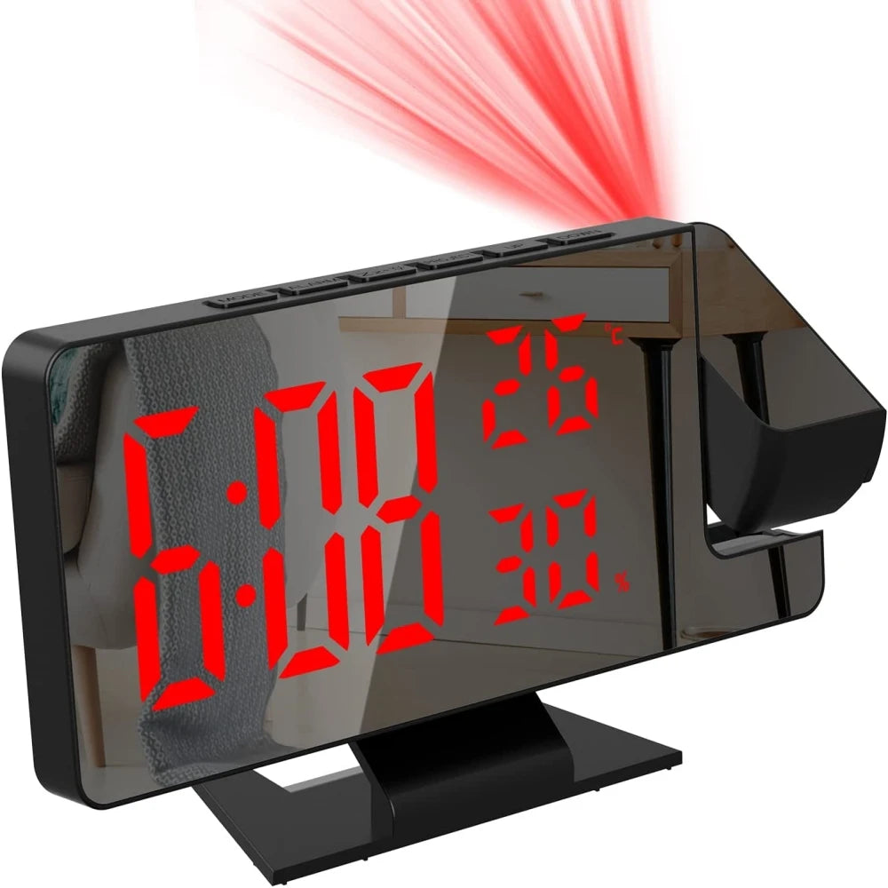 LED Projection Alarm Clock with 180° Rotating Display & Temperature Monitor