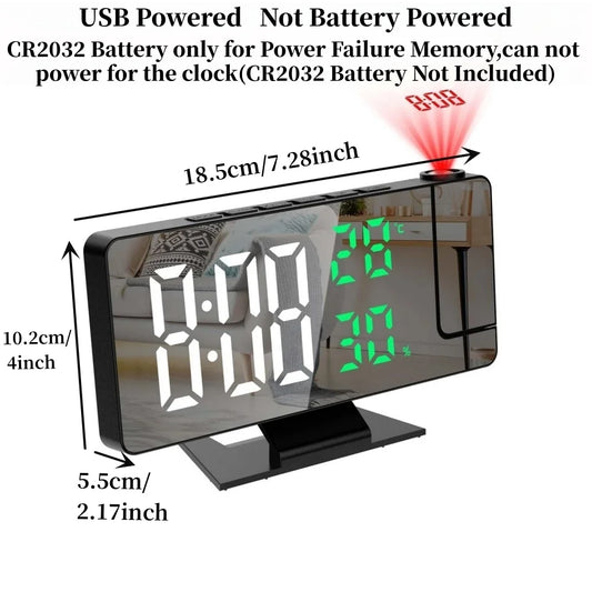 LED Projection Alarm Clock with 180° Rotating Display & Temperature Monitor