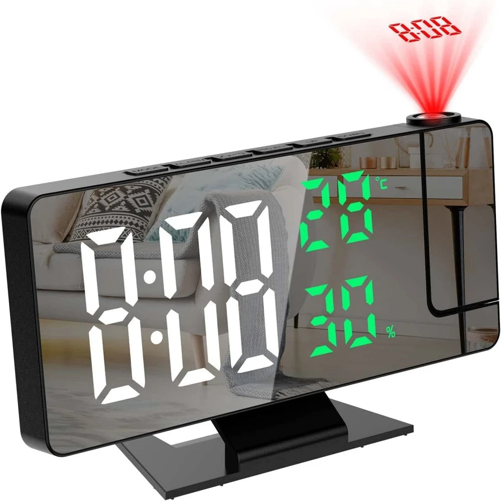LED Projection Alarm Clock with 180° Rotating Display & Temperature Monitor